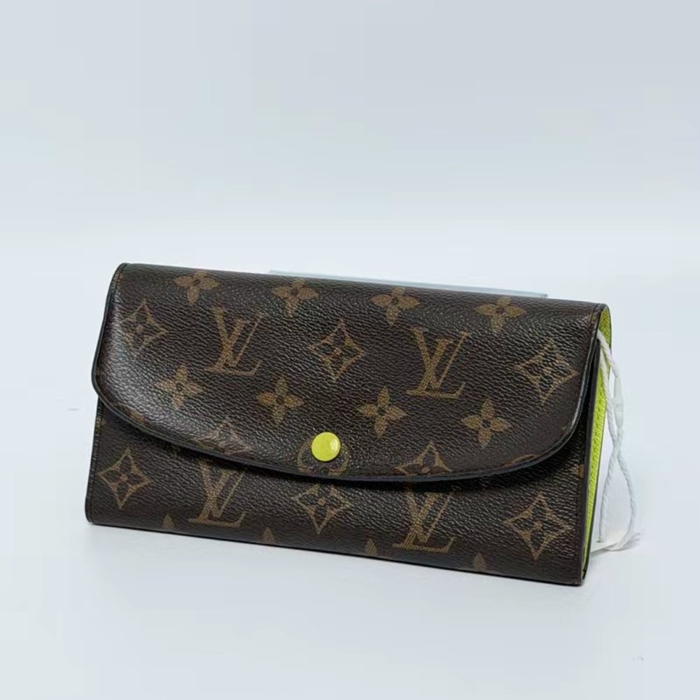 Pre Owned Louis Vuitton Monogram Canvas Wallet with Acid Yellow Accent